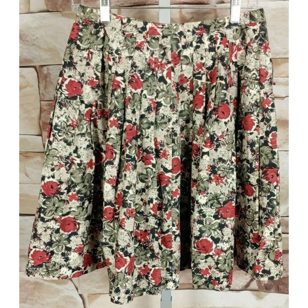 Calvin Klein Size 2 Fullly Pleated Floral Side Zip Cotton Knee Length Light Goth